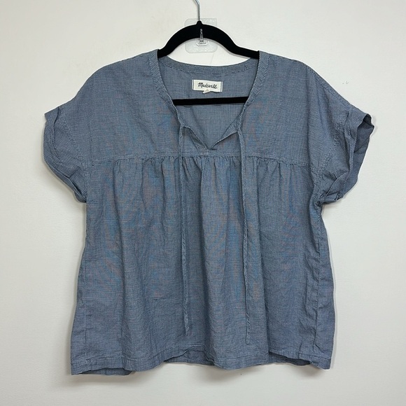 Madewell Tie-Front Popover Top in Mini Gingham Check Large - Picture 2 of 7